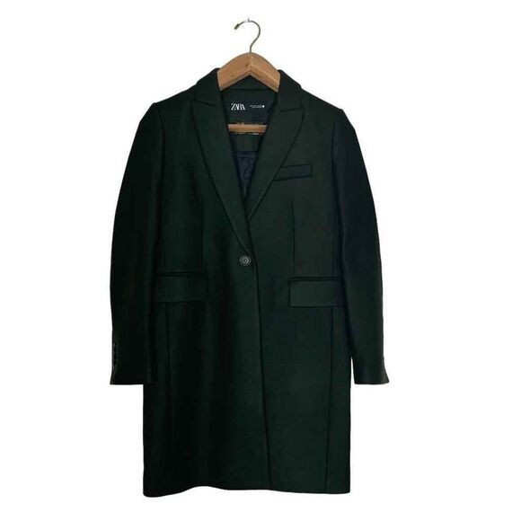 Zara Menswear Style Women’s Coat Italian Wool Blend Dark Olive Green Size Small - Picture 2 of 9